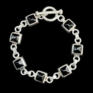 Vintage Taxco Mexico signed sterling silver black onyx bracelet
